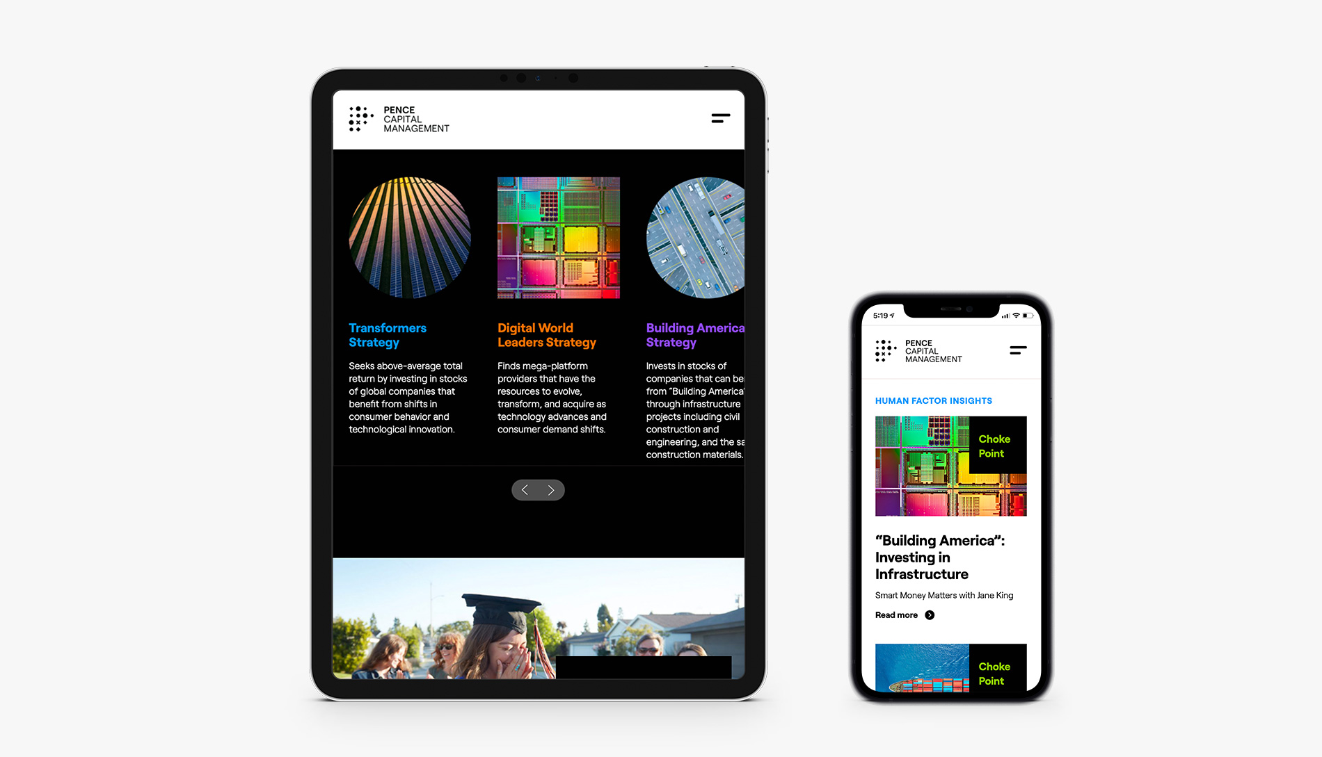 Pence Capital Management Website Refresh Tablet and Mobile Designs