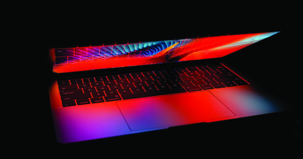 iMac laptop with red lighting